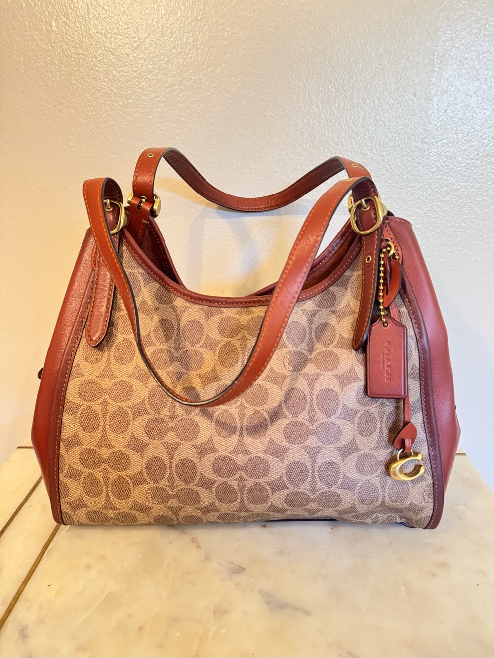 COACH Lori Leather/Canvas Logo Shoulder Bag.
